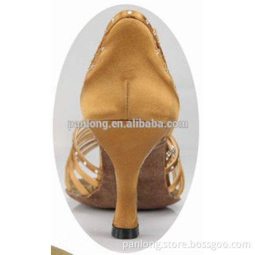 popular multi strap crystal stone satin middle heel comfortable and fashionable ladies latin salsa dance shoes